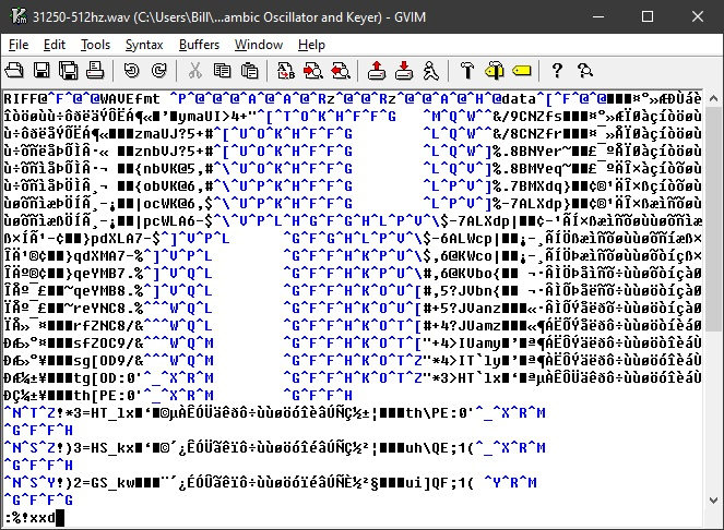 Original binary wave file loaded into VIM.